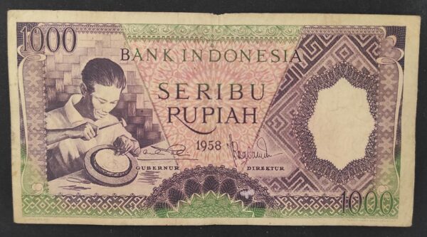 indonésie billet de 1000 roupies de 1958 maison traditionnel minangkabau pick 62 (copie)