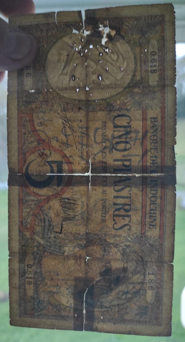 rare banque de l'indochine billet de 5 piastres type 1926 nd pick 49