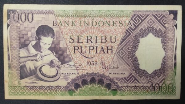 indonésie billet de 1000 roupies de 1958 maison traditionnel minangkabau pick 62