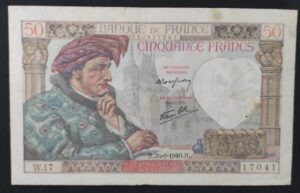 france billet de 50 francs jacques cœur du 26/09/1940 w.17 ref : f.19/03 france billet de 50 francs jacques cœur du 26/09/1940 w.17 ref : f.19/03