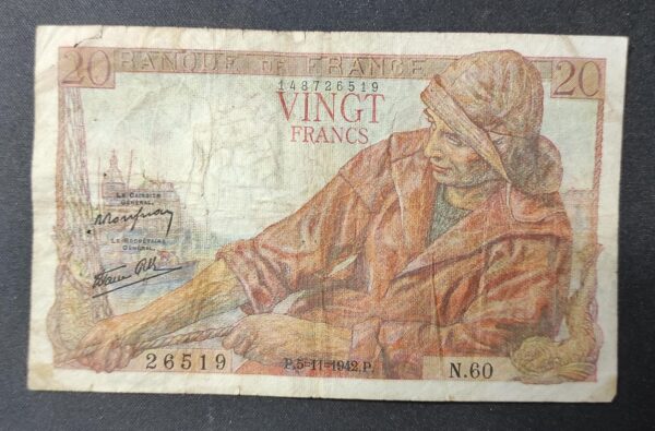 france billet de 20 francs pécheur du 05/11/1942 n.60 ref : f.13/04