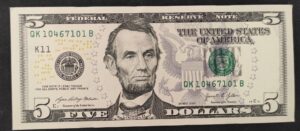 etats unis d'amérique usa billet de 5 dollars 2021 k 11 dallas texas neuf unc ! (copie)