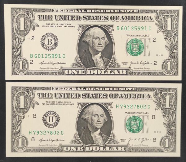 etats unis d'amérique usa 2 x 1 dollar 2021 h(8) saint louis b(2) new york