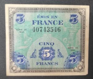 france billet de 5 francs drapeau sans série de 1944 ref : vf.17/01