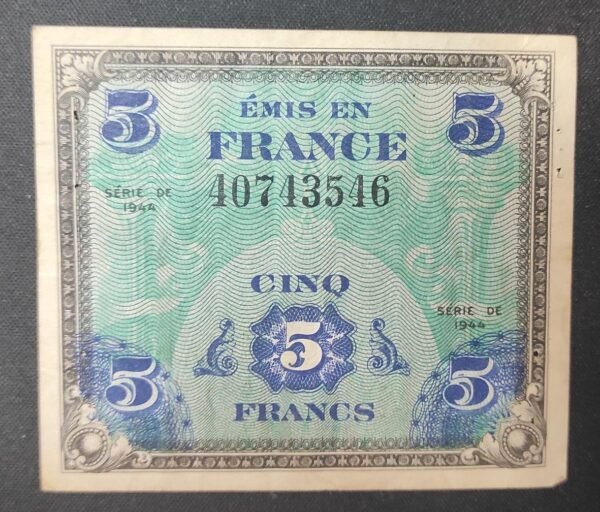 france billet de 5 francs drapeau sans série de 1944 ref : vf.17/01