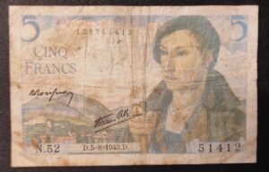 france billets de 5 francs berger du 22/07/1943 ref : f.05/02 (copie) france billets de 5 francs berger du 22/07/1943 ref : f.05/02 (copie)