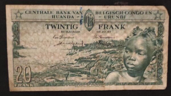 rare congo belge billet de 20 francs du 15/04/1957 pick 31