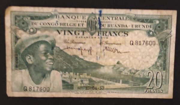 rare congo belge billet de 20 francs du 15/04/1957 pick 31