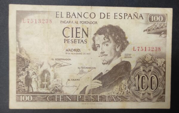 espagne billet de 100 pesetas du 19/11/1965 pick 150 (copie)