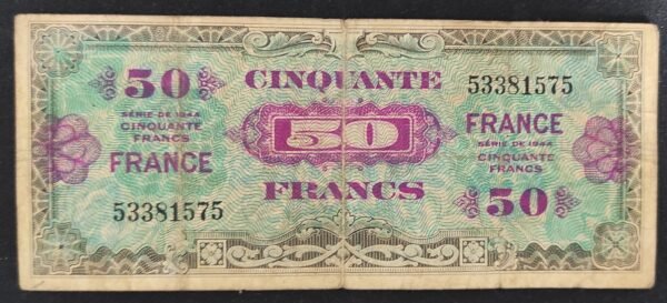 france billet de 50 francs sans série verso france 1945 vf.24/01
