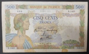 france billet de 500 francs la paix du 28/11/1940 h.174 ref : f.32/09