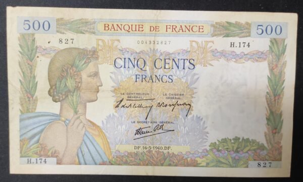 france billet de 500 francs la paix du 09/04/1942 a.5821 ref : f.32/02