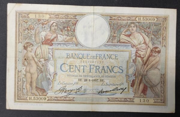 france billet de 100 francs luc olivier merson du 28/01/1937 h.53009 ref f.24/16