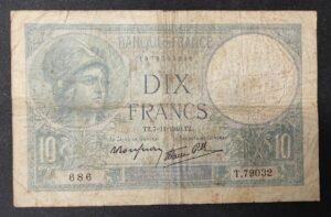 france billet de 10 francs minerve du 07/11/1940 c.77725 ref : f.07/17 france billet de 10 francs minerve du 07/11/1940 c.77725 ref : f.07/17