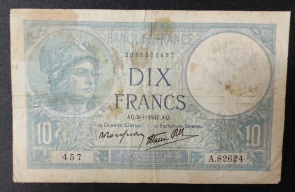 france billet de 10 francs minerve du 19/06/1941 v.84766 ref : f.07/29 (copie)