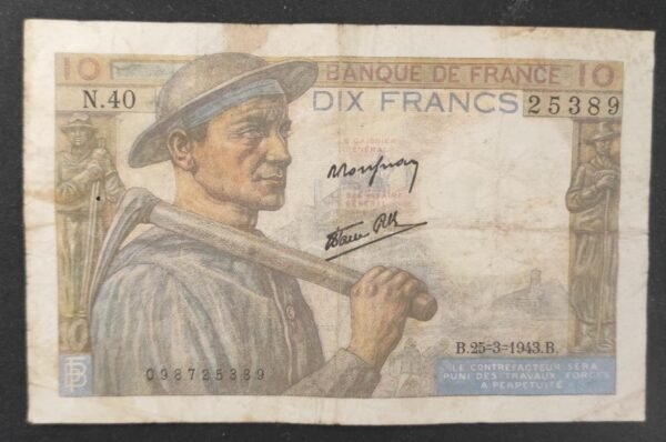 france billet de 10 francs mineur du 25/03/1943 n.40 ref : f.08/08