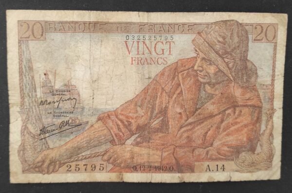 france billet de 20 francs pécheur 1er date 12/02/1942a.14 ref : f.13/01 !