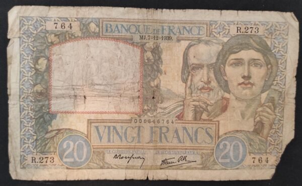 rare france billet de 20 francs travail et science n.35 du 07/12/1939 f.12/01 ! (copie)