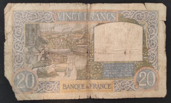 rare france billet de 20 francs travail et science n.35 du 07/12/1939 f.12/01 ! (copie)