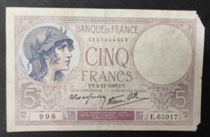 france billet de france 5 francs violet du 02/11/1939 e.65917 ref f.04/02 france billet de france 5 francs violet du 02/11/1939 e.65917 ref f.04/02