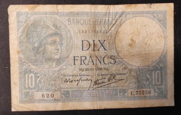 france billet de 10 francs minerve du 26/10/1939 k.75253 ref : f.07/13 (copie)