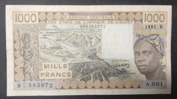 benin afrique de l'ouest billet de 1000 francs 1981b a.001 !!