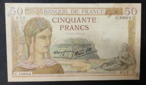 france billet de 50 francs cérès du 14/09/1939 c.10884 ref : f.18/30