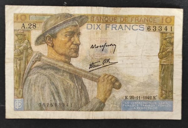 france billet de 10 francs mineur du 26/11/1942 l.25 ref : f.08/06 (copie)