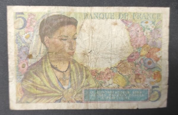 france billets de 5 francs berger du 22/07/1943 y.39 ref : f.05/02 (copie)
