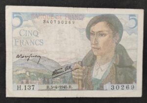 france billets de 5 francs berger du 05/04/1945 h.137 ref : f.05/06