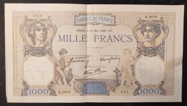 france billet 1000 francs cérès et mercure 23/05/1940 y.8709 ref : f.38/47
