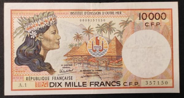exceptionnel territoire français du pacifique billet de 10 000 francs ( ieom ) a.1 de 1985 !
