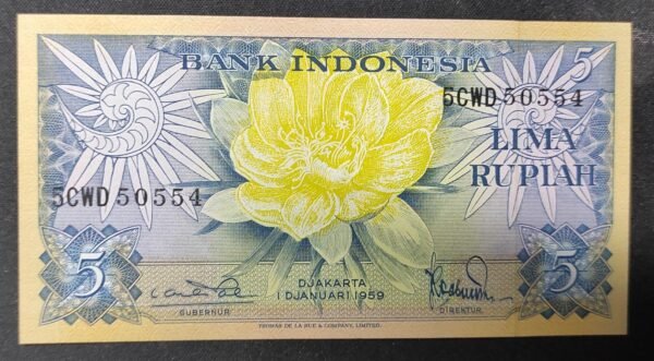indonésie billet de 5 roupies djakarta le 01/01/1959 pick 65 neuf ( unc )
