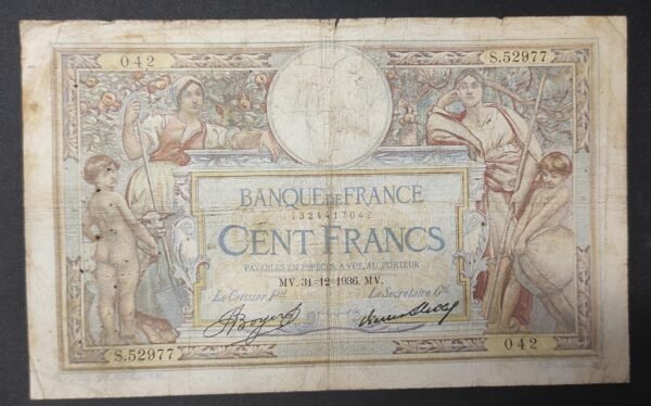 france billet de 100 francs luc olivier merson du 31/12/1936 s.52977 ref f.24/15