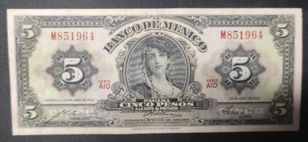 mexique billet de 5 pesos 1963 pick 60