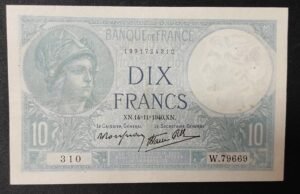 france billet de 10 francs minerve du 14/11/1940 w.79669 ref : f.07/20 france billet de 10 francs minerve du 14/11/1940 w.79669 ref : f.07/20