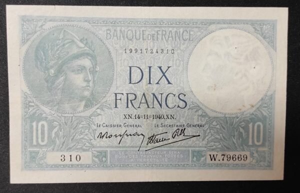 france billet de 10 francs minerve du 14/11/1940 w.79669 ref : f.07/20