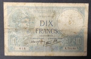 france billet de 10 francs minerve du 06/07/1939 x.70190 ref : f.07/04 france billet de 10 francs minerve du 06/07/1939 x.70190 ref : f.07/04