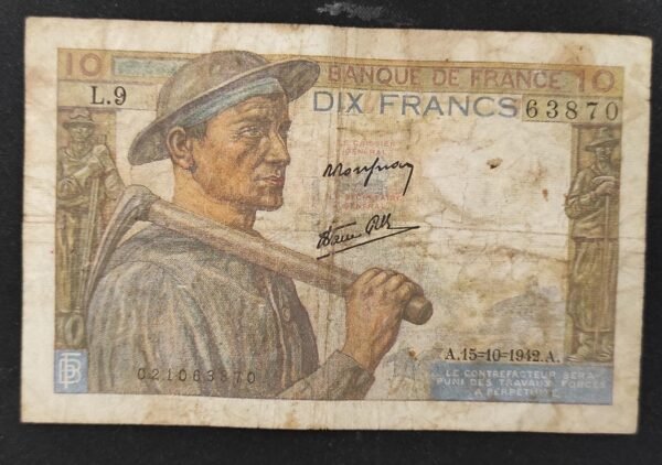 france billet de 10 francs mineur du 15/10/1942 v.9 ref : f.08/04 (copie)