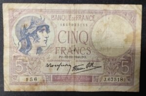 france billet de france 5 francs violet du 12/12/1940 j.67518 ref f.04/17