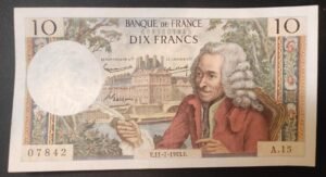 france billet de 10 francs voltaire du 11/07/1963 a.15 ref : fay.62/03 france billet de 10 francs voltaire du 11/07/1963 a.15 ref : fay.62/03
