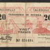 rare nouvelle calédonie billet de 20 francs rouge trésorerie de nouméa 1943