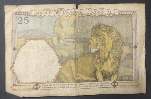 banque de l'afrique occidentale billet de 25 francs du 09/03/1939 (copie)