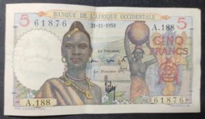 banque de l'afrique occidentale billet de 5 francs du 21/11/1953 sup !