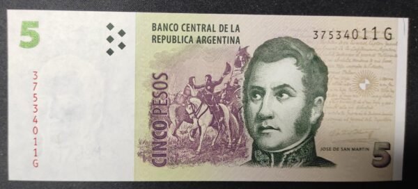 argentine billet de 5 pesos de 2015 pick 359 neuf unc (copie)
