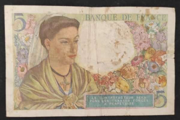 france billets de 5 francs berger du 22/07/1943 v.27 ref : f.05/02 (copie)