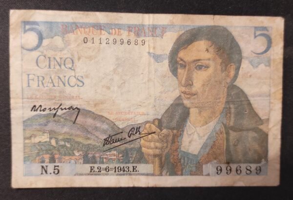 france billets de 5 francs berger du 02/06/1943 m.11 ref : f.05/01 1er date (copie)