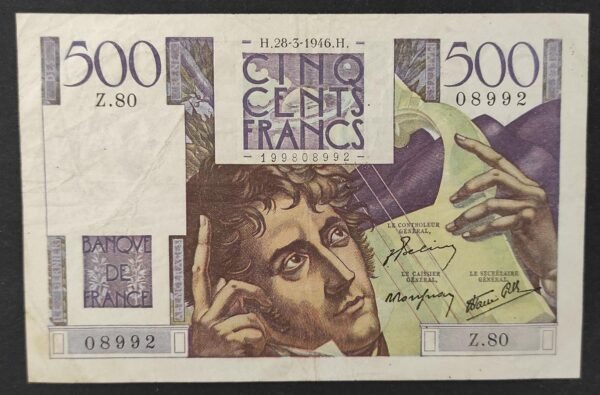 france billet de 500 francs chateaubriand du 28/03/1946 z.80 ref : f.34/05