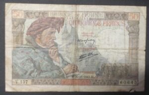 france billet de 50 francs jacques cœur du 20/11/1941 v.137 ref : f.19/06 rare (copie)