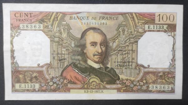 france billet de 100 francs corneille du 02/12/1977 e.1133 ref f.65/60